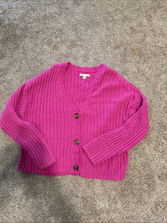 American Eagle Sweaters - American Eagle Outfitters Hot Pink Ribbed Button-Up Cardigan